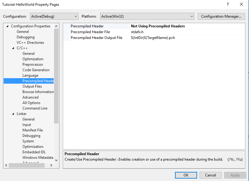 Visual Studio Precompiled Headers